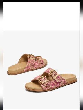 Cristina Francini Pink Woven Slip On Birkenstock Inspired Buckle Arch Size 9 New